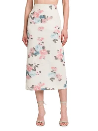 Floral Taffeta Pencil Midi-Skirt