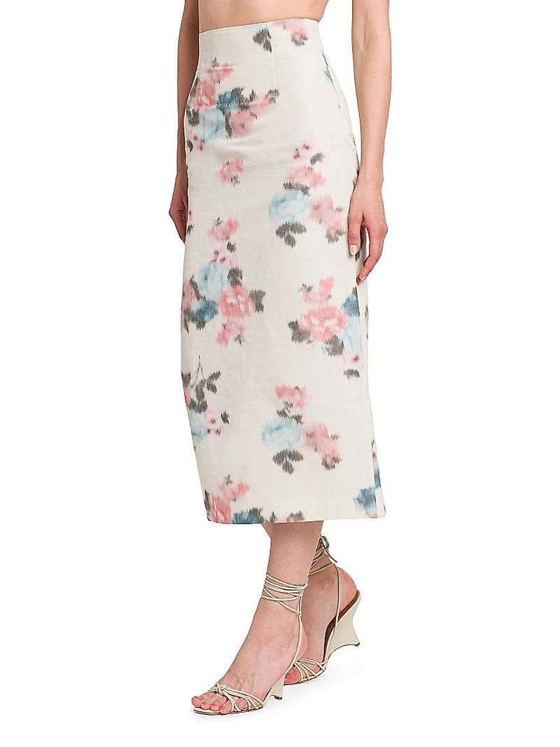 Floral Taffeta Pencil Midi-Skirt