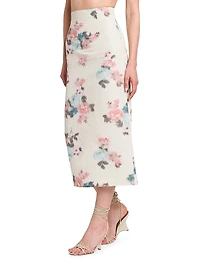 Floral Taffeta Pencil Midi-Skirt