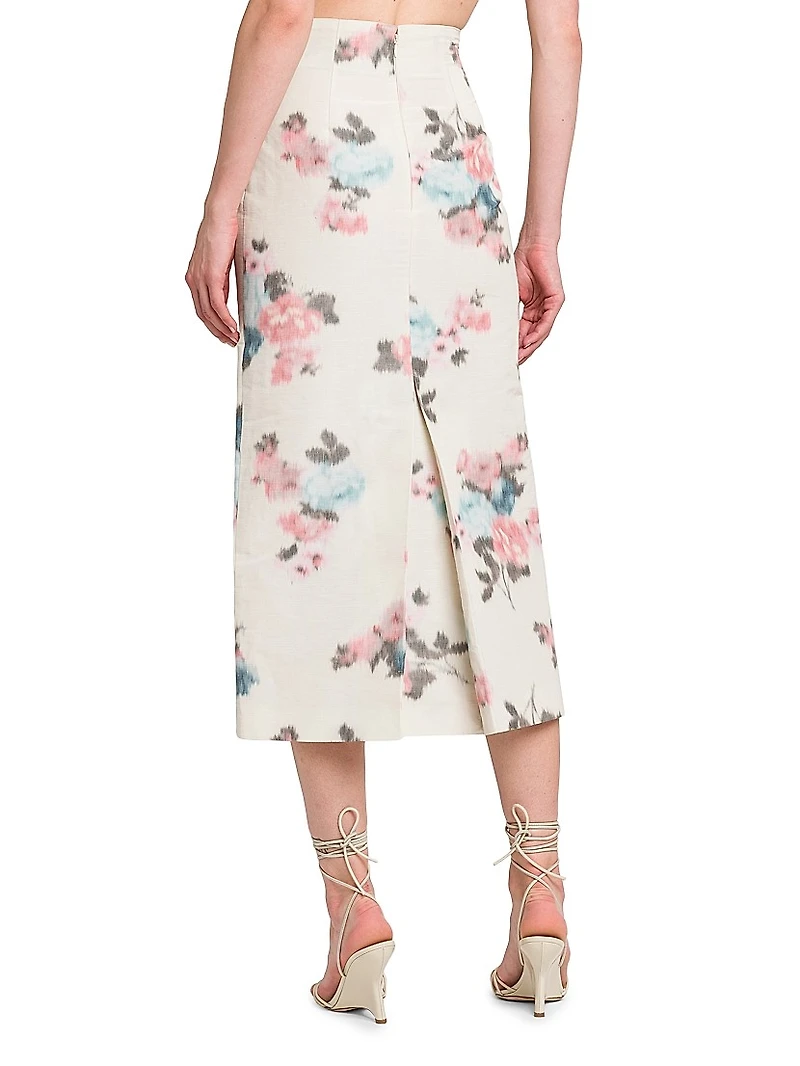 Floral Taffeta Pencil Midi-Skirt