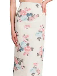 Floral Taffeta Pencil Midi-Skirt