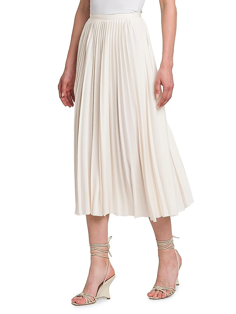 Pleated Crepe Midi-Skirt