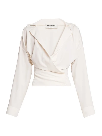Crepe Surplice-Neck Wrap Blouse