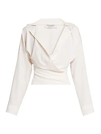 Crepe Surplice-Neck Wrap Blouse