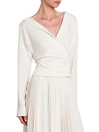 Crepe Surplice-Neck Wrap Blouse