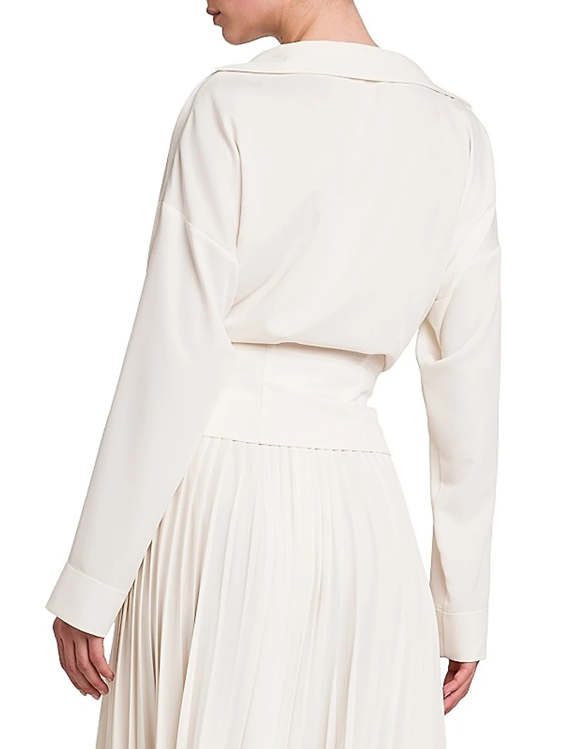Crepe Surplice-Neck Wrap Blouse