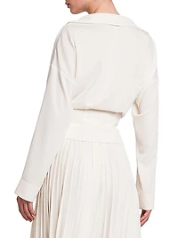 Crepe Surplice-Neck Wrap Blouse