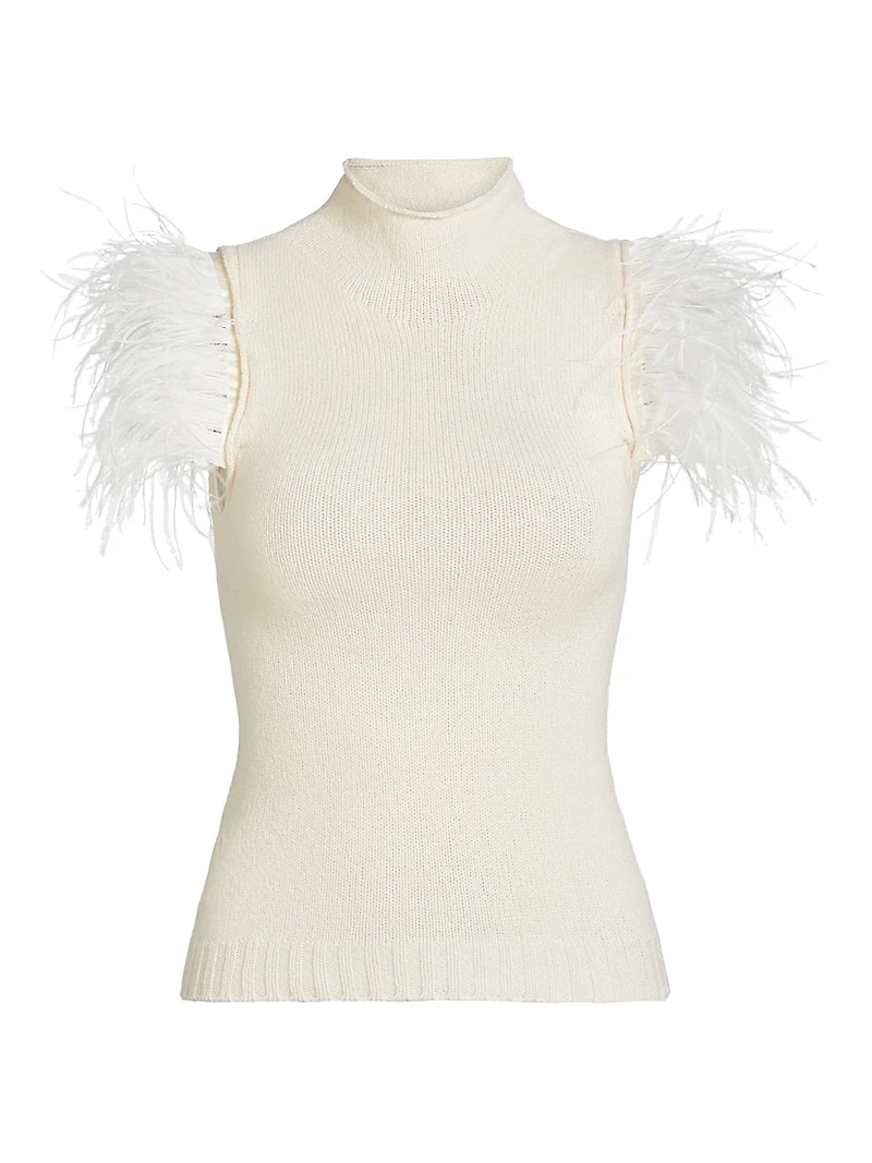 Feather-Embellished Cashmere & Wool Top