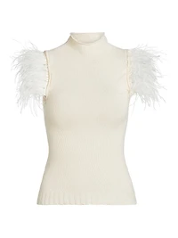 Feather-Embellished Cashmere & Wool Top