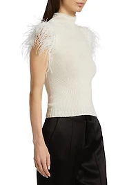 Feather-Embellished Cashmere & Wool Top