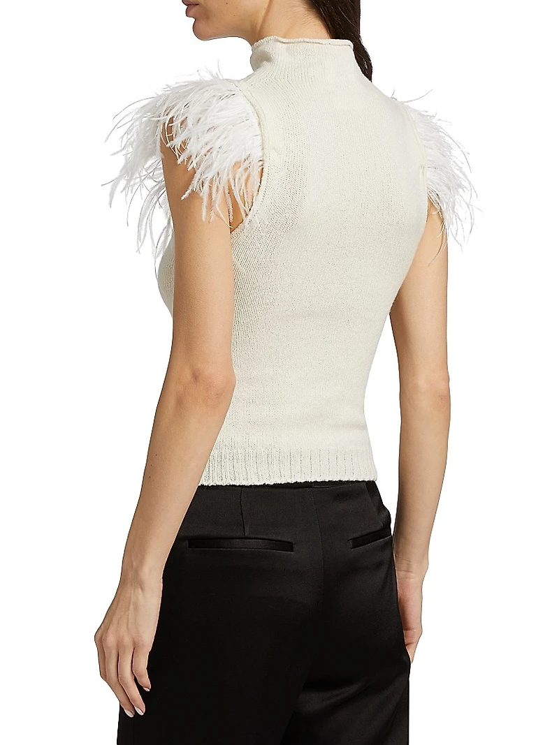 Feather-Embellished Cashmere & Wool Top