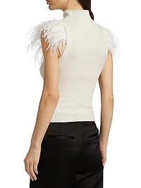 Feather-Embellished Cashmere & Wool Top