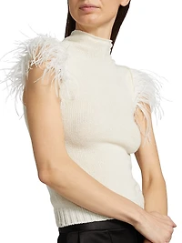 Feather-Embellished Cashmere & Wool Top