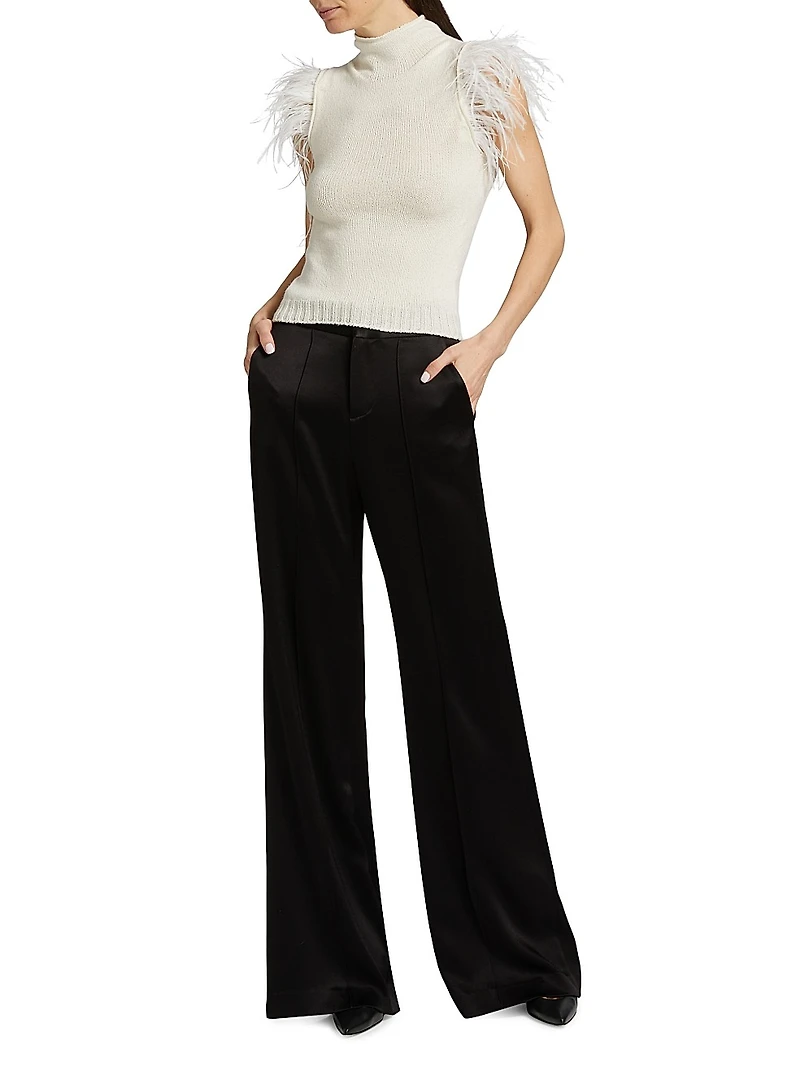 Feather-Embellished Cashmere & Wool Top