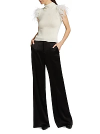 Feather-Embellished Cashmere & Wool Top