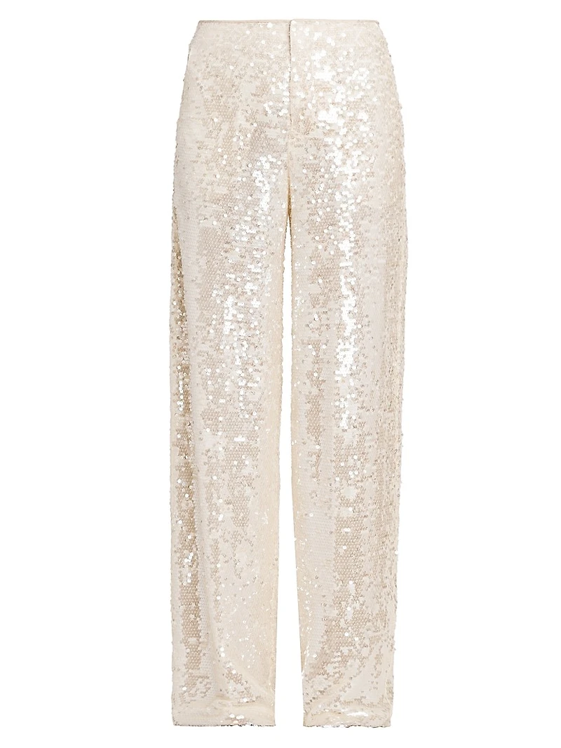 Sequined Straight-Leg Pants