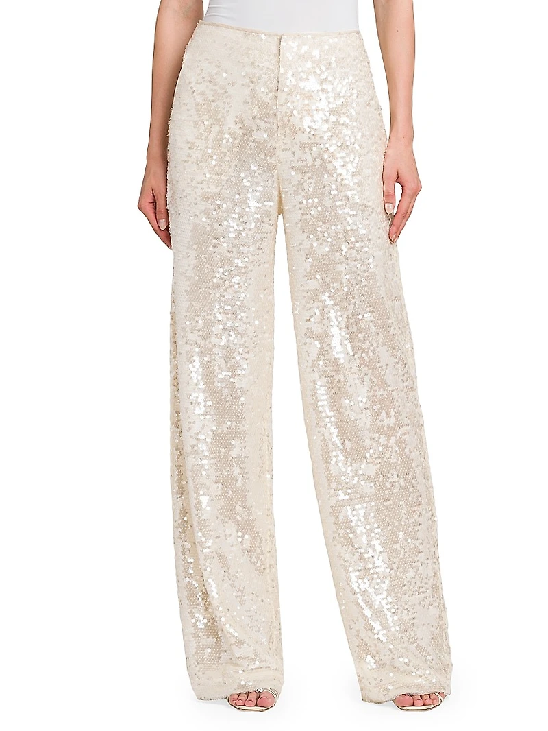 Sequined Straight-Leg Pants