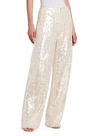 Sequined Straight-Leg Pants