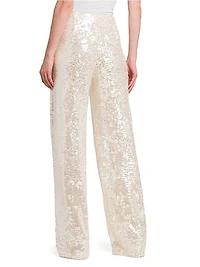 Sequined Straight-Leg Pants