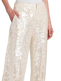 Sequined Straight-Leg Pants