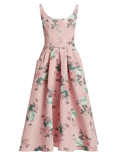 Floral Linen-Blend Cocktail Dress