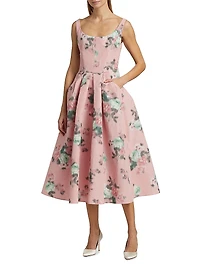 Floral Linen-Blend Cocktail Dress
