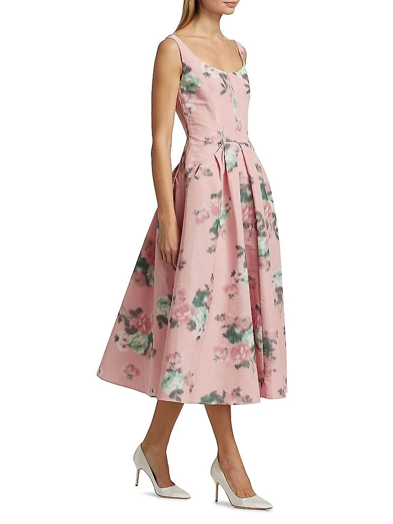 Floral Linen-Blend Cocktail Dress