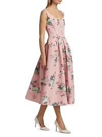 Floral Linen-Blend Cocktail Dress