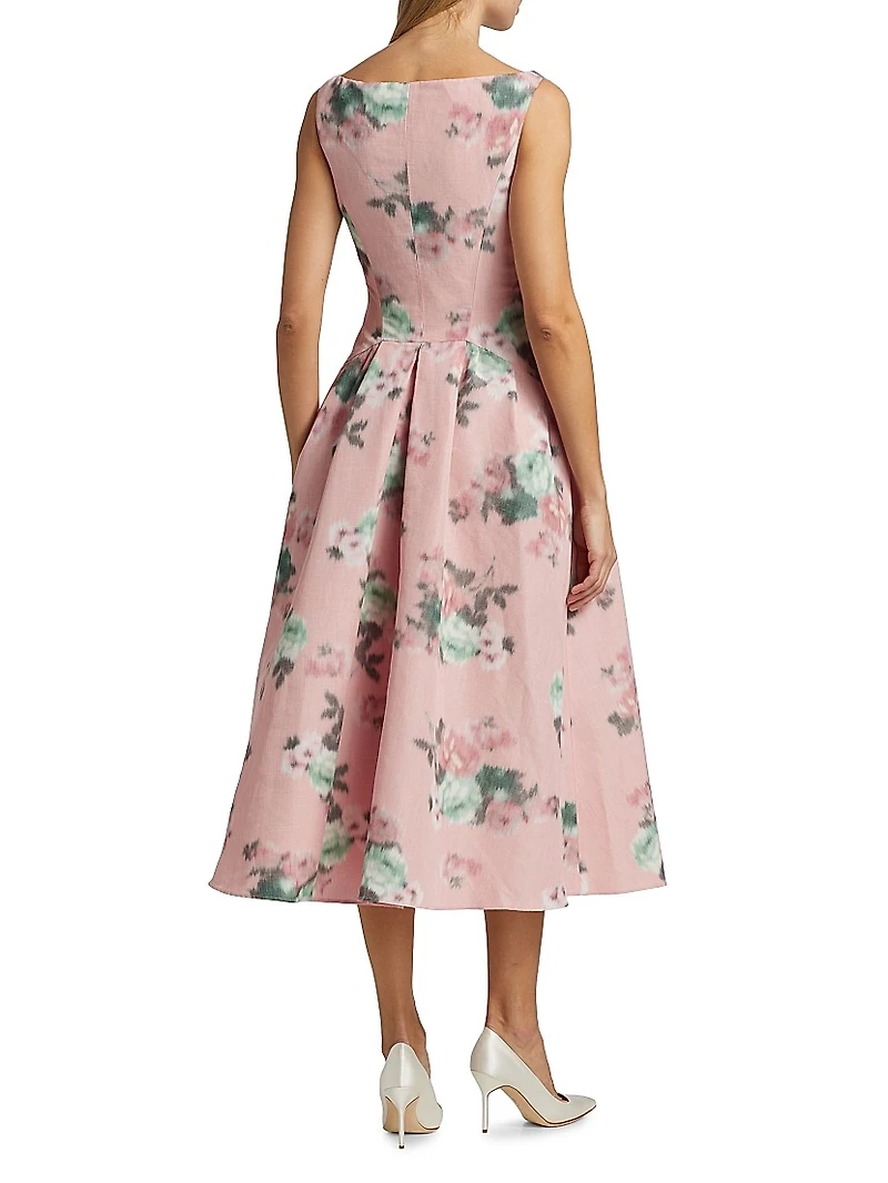 Floral Linen-Blend Cocktail Dress