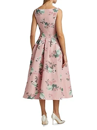 Floral Linen-Blend Cocktail Dress