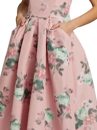 Floral Linen-Blend Cocktail Dress
