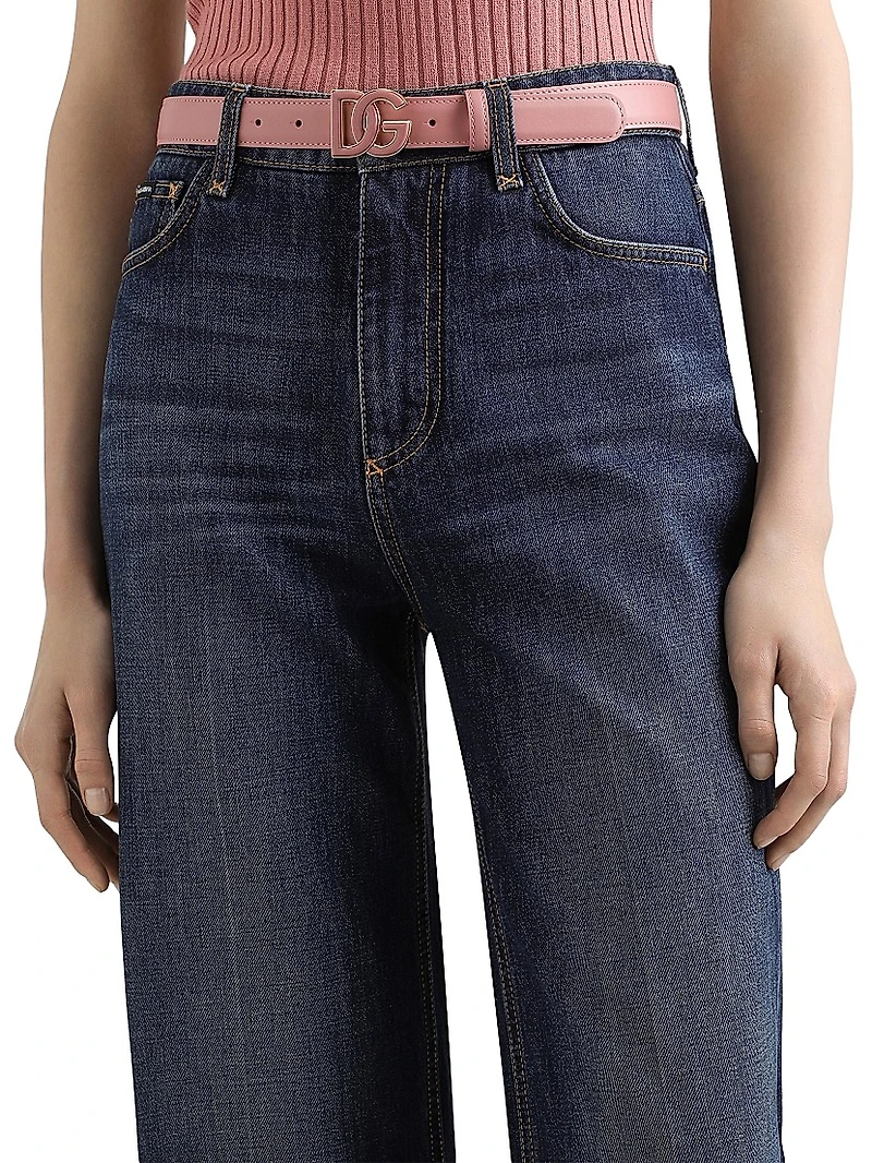 Tonal Leather Logo-Buckle Belt