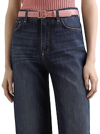 Tonal Leather Logo-Buckle Belt