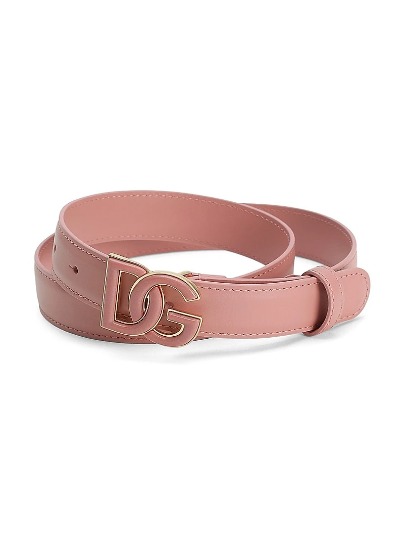 Tonal Leather Logo-Buckle Belt