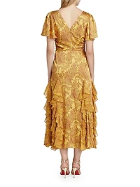 Olympia Paisley Ruffle Midi-Dress