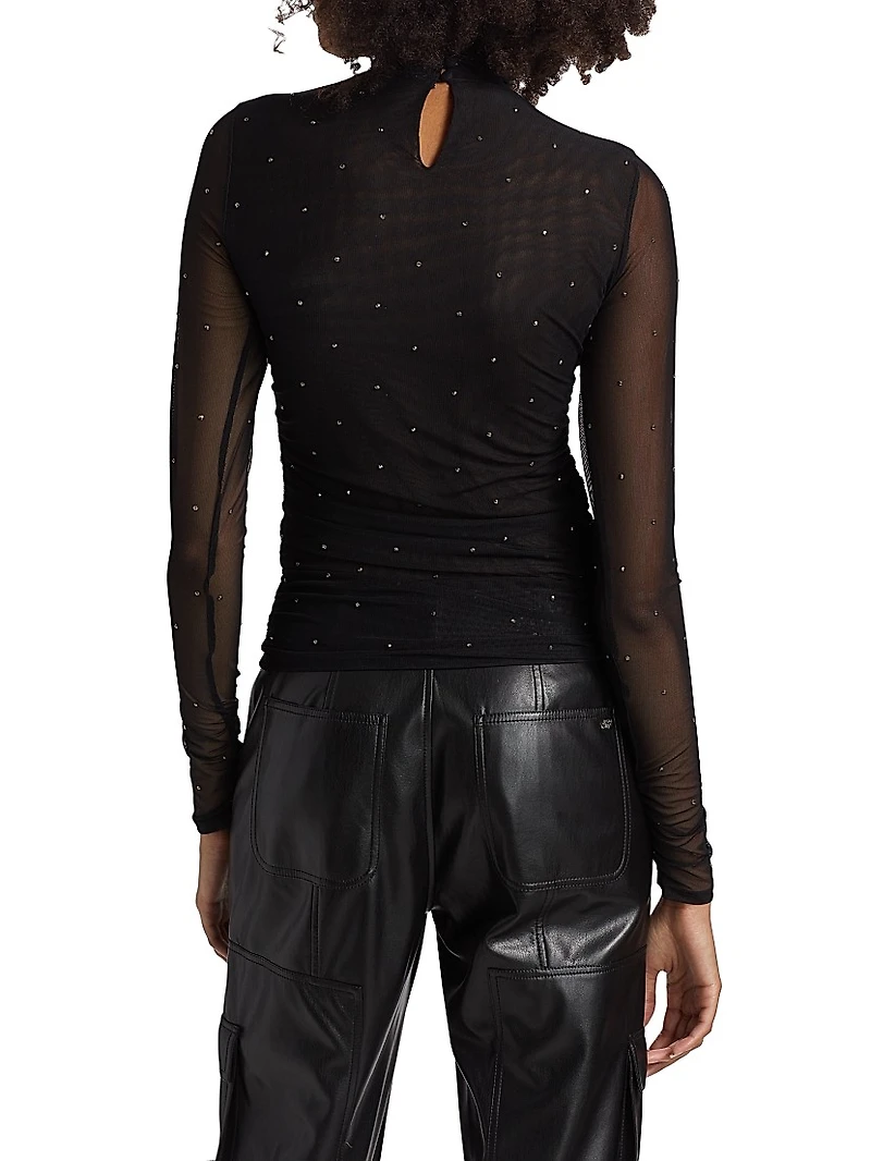 Heatset Shirred Mesh Turtleneck Top
