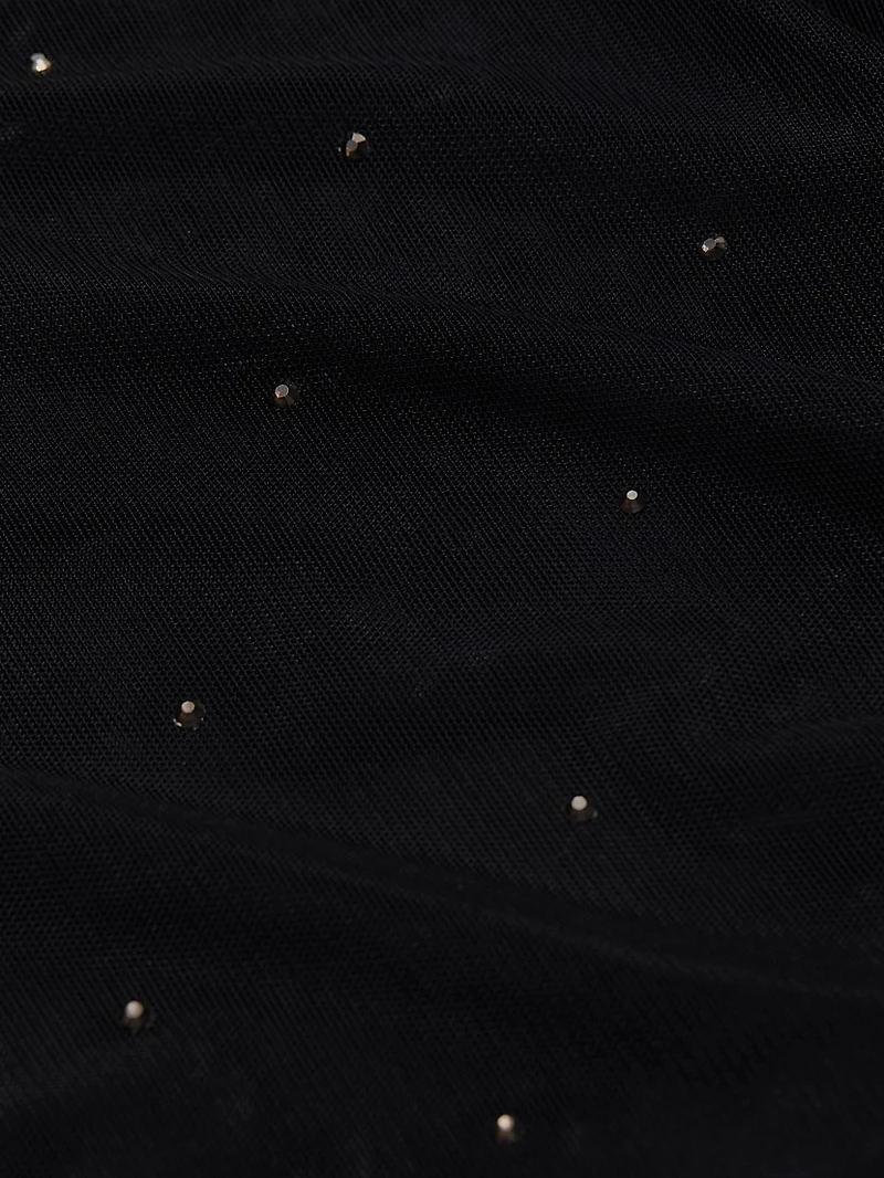 Heatset Shirred Mesh Turtleneck Top