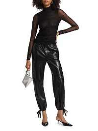 Heatset Shirred Mesh Turtleneck Top