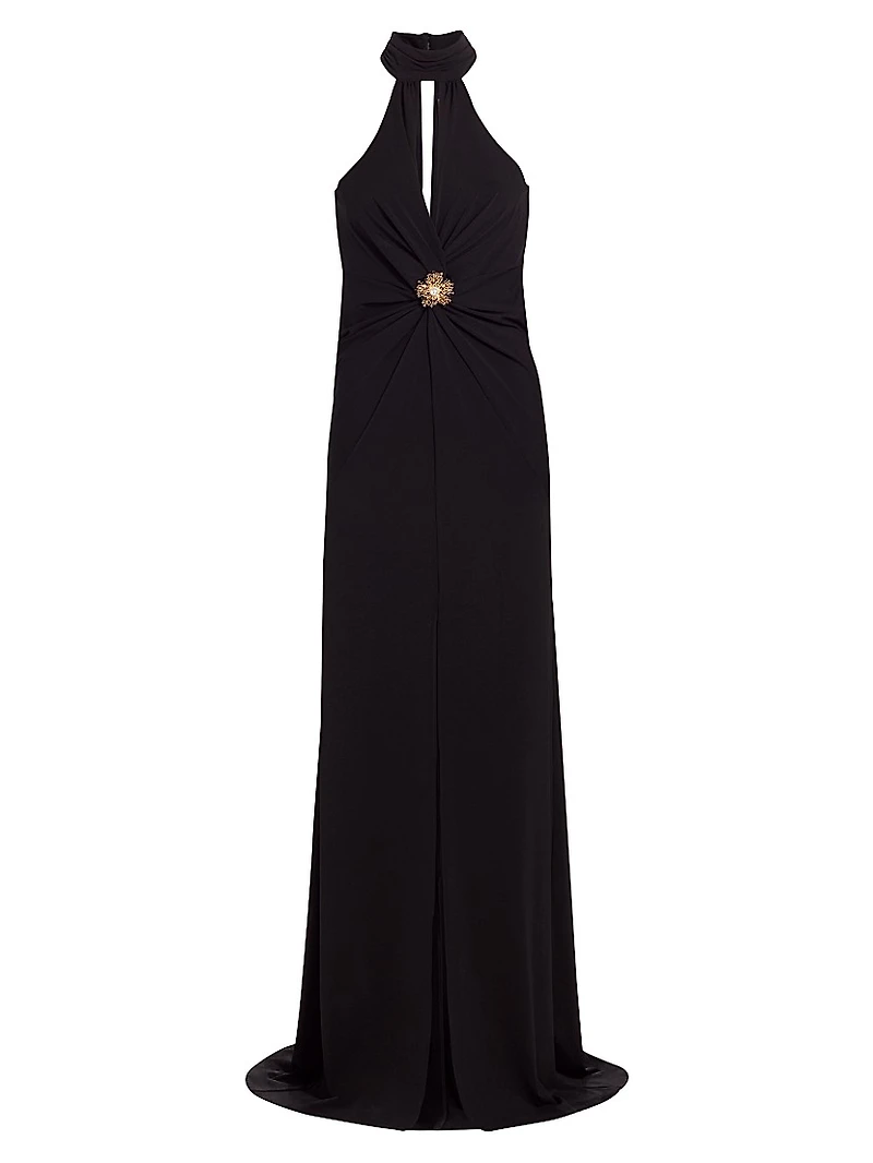 Sandry Crystal-Embellished Halterneck Gown