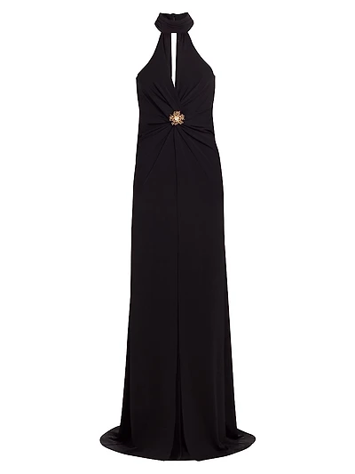 Sandry Crystal-Embellished Halterneck Gown