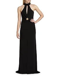 Sandry Crystal-Embellished Halterneck Gown