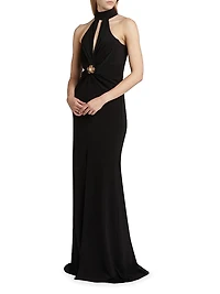 Sandry Crystal-Embellished Halterneck Gown