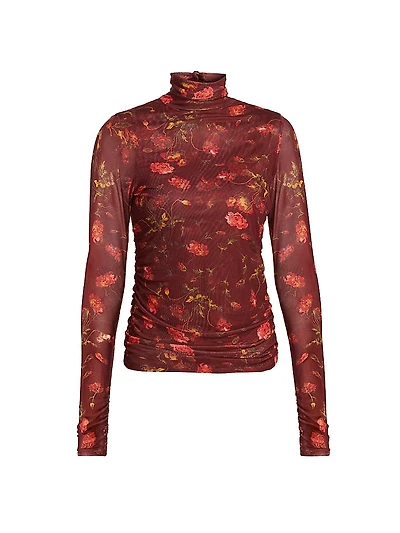Falling Poppies Mesh Turtleneck Top