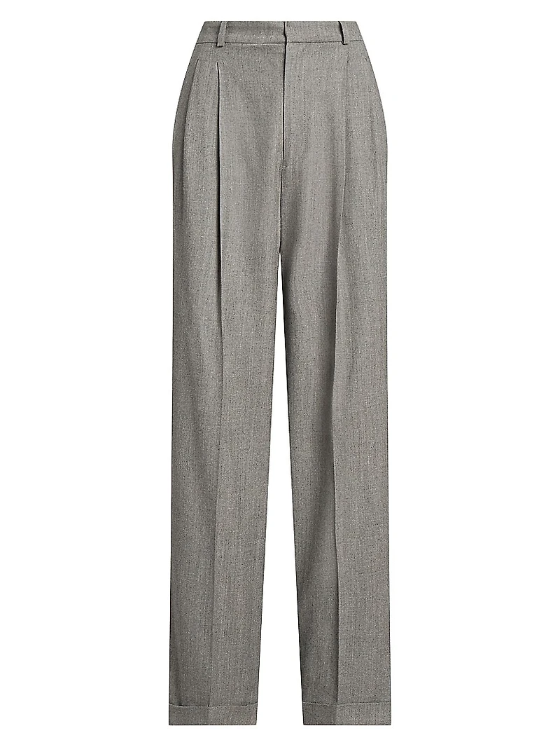 Flannel Wool Straight-Leg Pants