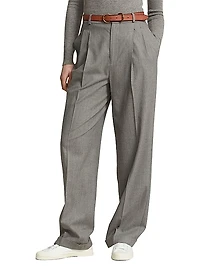 Flannel Wool Straight-Leg Pants