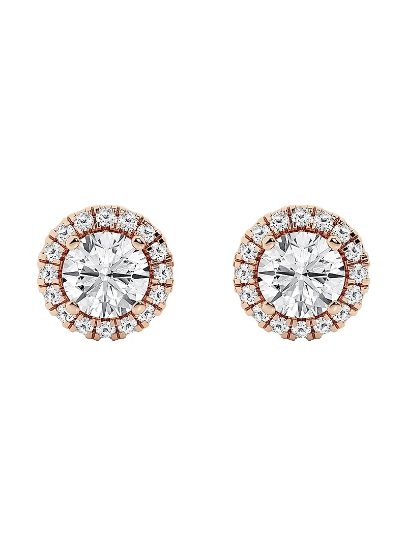 14K Gold & Diamond Round Halo Stud Earrings/0.64-2.41 TCW
