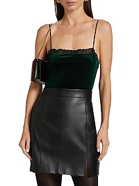 Aileen Lace-Trim Velvet Bodysuit