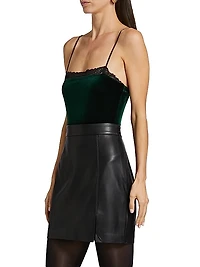 Aileen Lace-Trim Velvet Bodysuit