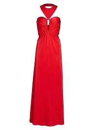 Victoria Ruched Jersey Halter A-Line Gown