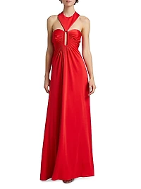 Victoria Ruched Jersey Halter A-Line Gown